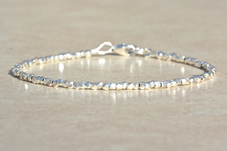 Karen Hill Tribe Silver Bracelet, Ultra Delicate Beaded Bracelet, Dainty Sterling Silver Women's Bracelet, Mothers Day Gift for Her image 1