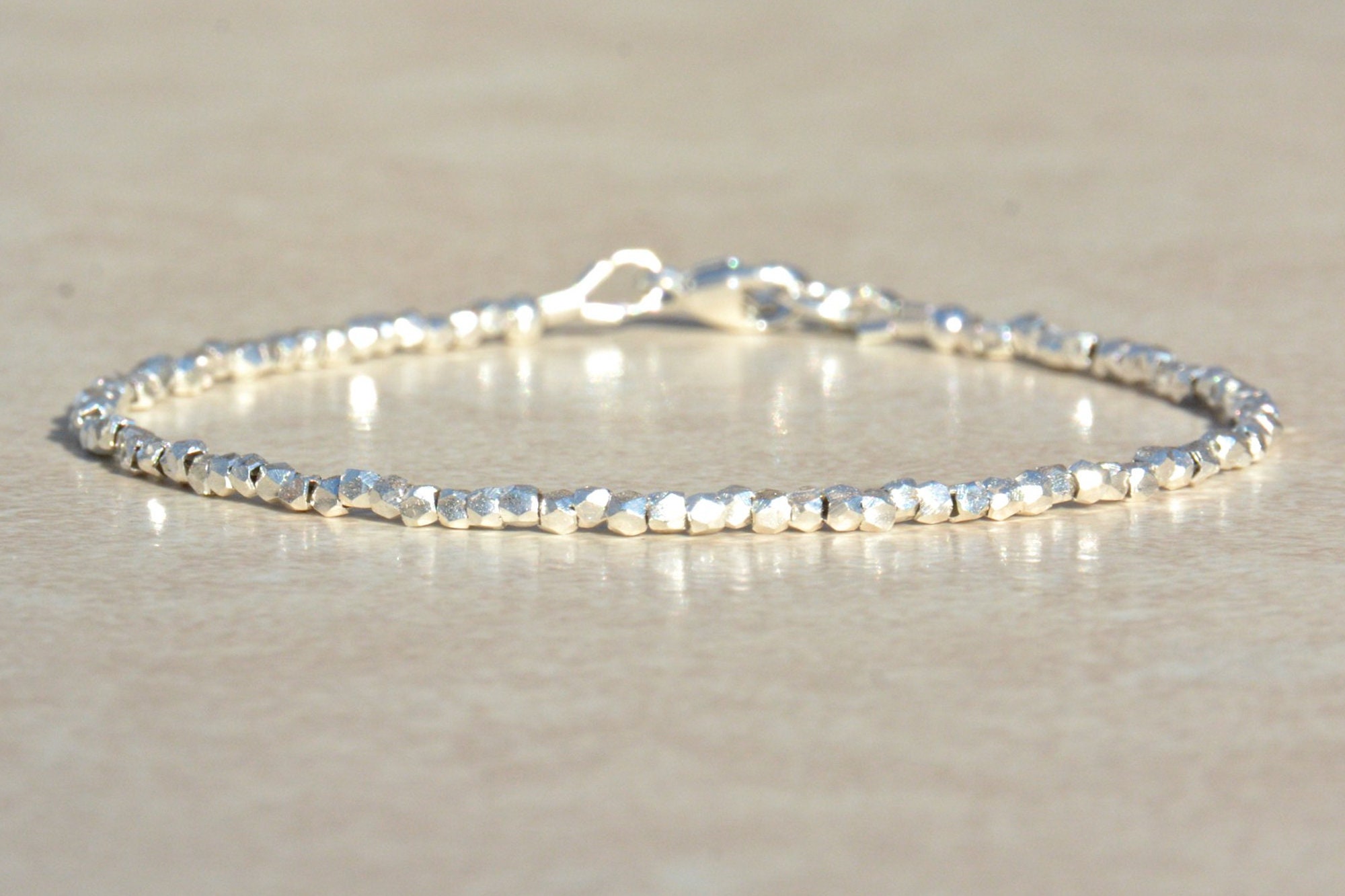 Karen Hill Tribe Silver Bracelet, Sterling Beaded Bracelet, Dainty Wo…