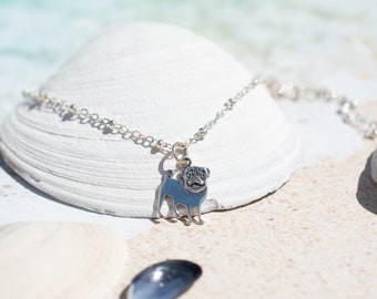 PUG Necklace, Sterling Silver Women's Necklace, Sterling Silver Charm,  Dainty Chain Jewelry, Mothers Day Gift for Dog Lover and Dog Moms,