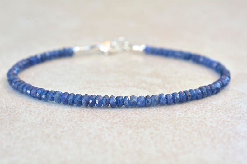 Sapphire Bracelet, September Birthstone Bracelet, Natural Blue Sapphires, Gemstone Beaded Bracelet, Stack Bracelet, Christmas Gift For Her 