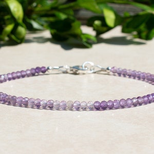 February Birthstone Bracelet, Ombre Amethyst Gemstone Bracelet, Dainty Skinny Bracelet for Women's Jewelry, Mothers Day Gift For Her