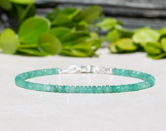 Natural Emerald Gemstone Bracelet, May Birthstone Beaded Bracelet, Natural Dainty Emerald Jewelry, Womens Bracelet, Gift For Her