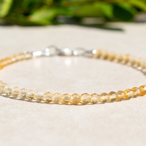 Citrine Shaded Gemstone Beaded Bracelet, November Birthstone, Dainty Sterling Silver Bracelet for Women, Birthday Gift For Her