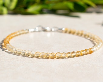 Citrine Shaded Gemstone Beaded Bracelet, November Birthstone, Dainty Sterling Silver Bracelet for Women, Birthday Gift For Her
