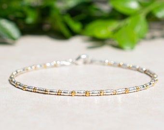 Bracelet Karen Hill Tribe en argent et or vermeil, bracelet de perles délicat, bijoux pour femme, bracelet à superposer, cadeau d'anniversaire pour elle