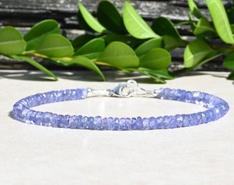 Tanzanite Bracelet, December Birthstone, Gemstone Beaded Women's Bracelet, Delicate Stacking Bracelet, Birthday Gift For Her
