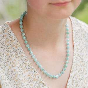 June Birthstone Natural Chatoyant Green Moonstone Hand Knotted Necklace  #1, Birthday Gift for Her
