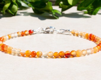 Carnelian Red and Orange Gemstone Bracelet, Sterling Silver Bracelet for Women, Delicate Dainty Stacking Bracelet, Mothers Day Gift for Her