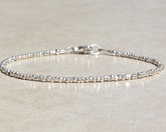 Karen Hill Tribe Silver Bracelet, Beaded Bracelet, Small Dainty Silver Bracelet, Women's Stacking Bracelet, Birthday Gift for Her