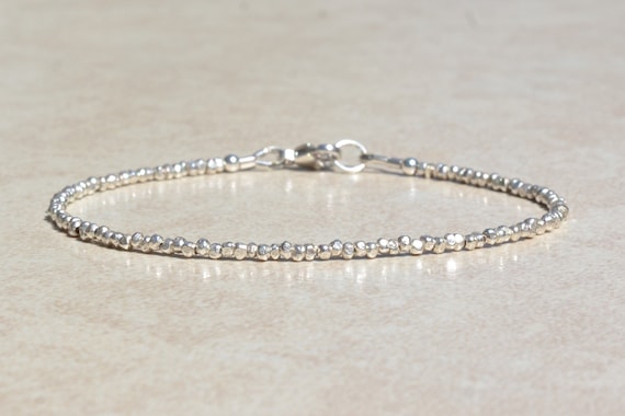 Karen Hill Tribe Silver Bracelet, Beaded Bracelet, Small Dainty Silver Bracelet, Women's Stacking Bracelet, Birthday Gift for Her