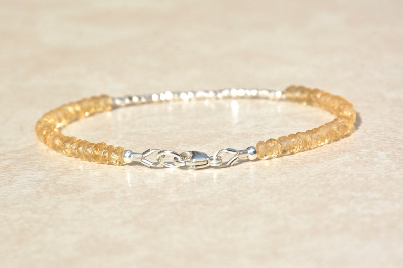 Citrine Gemstone Bracelet, November Birthstone, Silver Beaded Bracelet, Stacking Bracelet, Dainty Jewelry, Mothers Day Gift For Her image 4