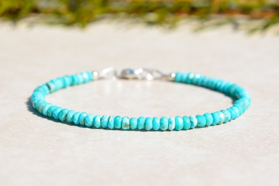 Turquoise Sleeping Beauty Bracelet, December Birthstone, Gemstone Bead Bracelet, Arizona Natural Turquoise, Birthday Gift For Her