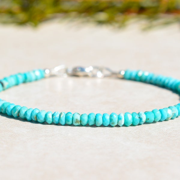 Turquoise Sleeping Beauty Bracelet, December Birthstone, Gemstone Bead Bracelet, Arizona Natural Turquoise, Birthday Gift For Her