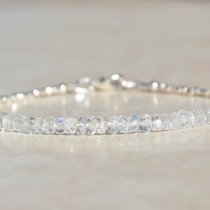 Moonstone Bracelet, June Birthstone, Hill Tribe Silver, Sterling Beaded Gemstone Bracelet, Bridal Jewelry, Birthday Gift for Her