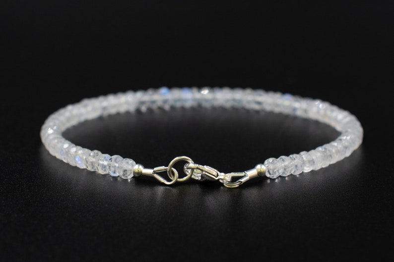 June Birthstone Bracelet, Natural Rainbow Moonstone, Dainty Beaded Gemstone Jewelry, Dainty Stacking Bracelet, Mothers Day Gift For Her image 4