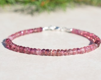 Pink Tourmaline Bracelet, October Birthstone, Beaded Gemstone Bracelet, Dainty Bracelet for Women Bracelet, Christmas Gift for Her