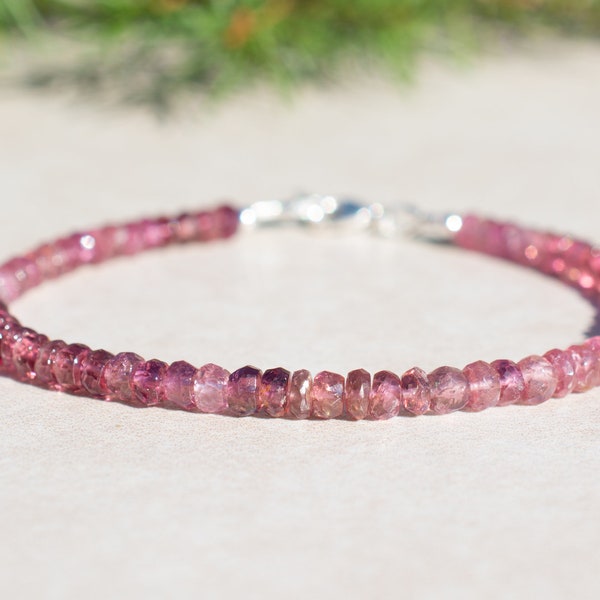 Shaded Pink Tourmaline Bracelet, October Birthstone, Beaded Gemstone Bracelet, Dainty Bracelet for Women Bracelet, Mothers Day Gift for Her