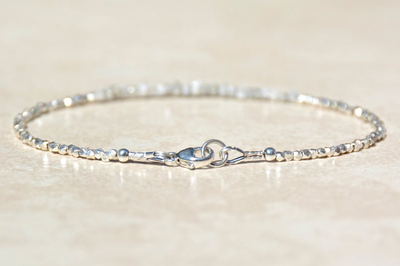 April Birthstone Diamond Bracelet, Genuine Raw Diamond Bracelet, Silver Beaded, Delicate Rough Diamond Bracelet, Mothers Day Gift for Her image 3