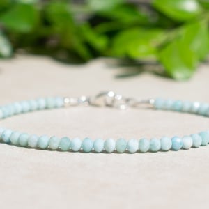 Larimar Beaded Gemstone Bracelet, Super Skinny Dainty Bracelet, Summer Beach Womens Jewelry, Stacking Bracelet, Christmas Gift for Her