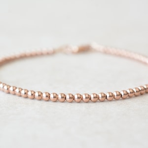 Rose Gold Filled Bracelet, Round Ball Beaded Bracelet, Dainty Beaded Jewelry, Delicate Stacking Bracelet, Mothers Day Gift for Her