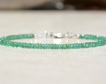 Zambian Emerald Gemstone Bracelet, May Birthstone Beaded Bracelet, Natural Dainty Emerald Jewelry, Womens Bracelet, Mothers Day Gift For Her