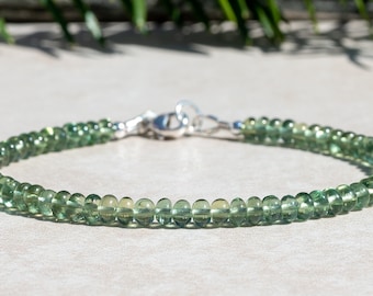 Natural Green Apatite Delicate Beaded Bracelet for Women, Custom Size, Includes a Donation to a Pug Rescue, Birthday Gift For Her