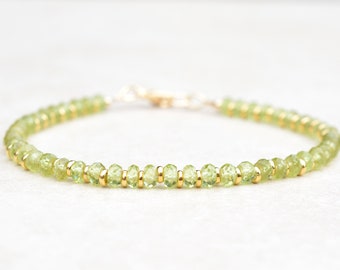 Peridot Bracelet, August Birthstone Bracelet, Natural Green Peridot, Gemstone Beaded Bracelet, Stacking Bracelet, Mothers Day  Gift for Her