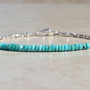 Natural Turquoise Sleeping Beauty Bracelet, Beaded Silver Bracelet for Women, December Birthstone Jewelry, Mothers Day Gift for Her