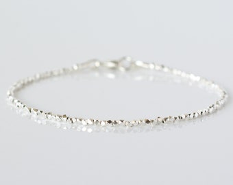 Karen Hill Tribe Silver Sterling Beaded Bracelet, Ultra Thin Delicate Dainty Women's Bracelet, Everyday Jewelry, Mothers Day Gift for Her