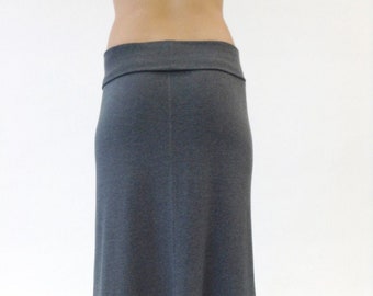 Jupe Maxi Ajustée Femme - Jupe Long Gris Stretch Jersey - Comfort Casual Universal Fit - Yoga Layering Piece
