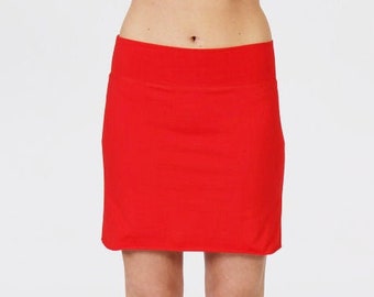 Minigonna aderente per donna - Gonna rossa corta da yoga - Gonna da donna slim fit - Minigonna in cotone elasticizzato a strati perfetti.