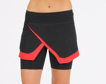 Asymmetrical Stretch Cotton Miniskirt for Women - Yoga,Workout,Tennis Skort - Red/Black Short Skirt - Perfect Layering Activewear Clothing.