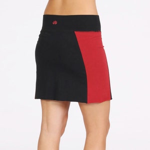 Fitted Miniskirt for Women-Black/Burgundy Short Skirt- Colorblocking Stretch Cotton Yoga Skirt-Ladies Activewear Layering Clothing.