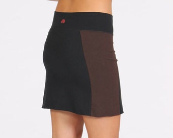 Minigonna aderente da donna - Gonna corta nera/marrone da yoga - Gonna in cotone elasticizzato a blocchi di colore-Abbigliamento a strati da donna Activewear.
