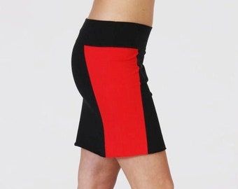 Women's Fitted Miniskirt - Black/Red Short Skirt - Colorblocking Stretch Cotton Yoga Skirt - Womens Activewear Layering Clothing.