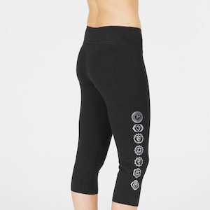 Yoga Capri-broek voor dames met Chakra's-print - Zwart getailleerde halfhoge cropped legging - Pilates Activewear Stretched Cotton-broek.
