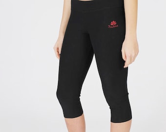 Women's Yoga Capri Leggings - Black Fitted,Mid Rise Cropped Pants - Pilates, Activewear Stretched Cotton Pants - XS,S,M,L,XL