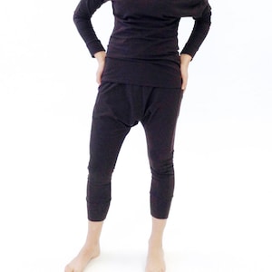 Women's Black Harem Pants - Yoga Dropped Crotch,Cuffed Pants - Stretch Cotton,Loose Lounge Trousers - XS-S,M,L-XL.