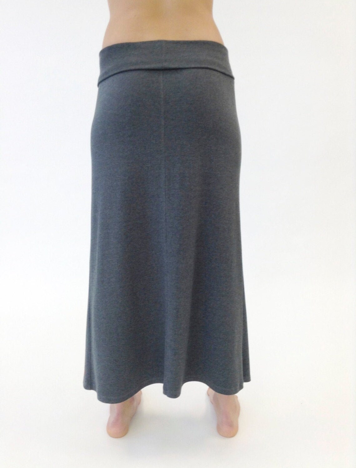 Women's Fitted Maxi Skirt Long Grey Stretch Jersey Skirt Comfort Casual ...