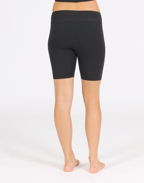 Women's Fitted Yoga Shorts Black Stretch Cotton,mid Rise
