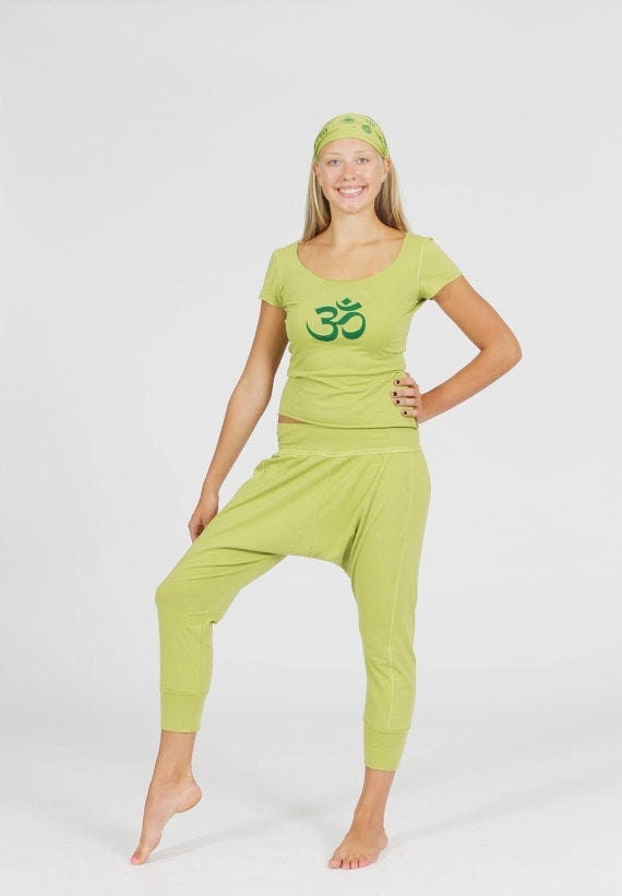 Women's Cropped Harem Pants Yoga Dropped Crotch,cuffed Green Pants