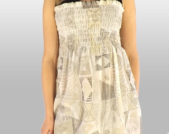 Damen Tube Top gerafftes Minikleid, zerkleinerte Baumwollrauch-Sommerkleid, Yoga-Überzug, trägerloses Kleid, handgemacht