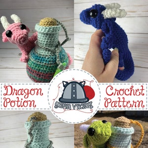 Large Dragon Potion Bottle Dice Bag Crochet Pattern, DnD, tabletop gaming, dice holder, crochet bag, magic, Dice Bag, Dragons image 1