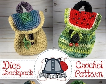 Dice Backpack, Dice Bag Crochet Pattern, DnD, tabletop gaming, dice holder, crochet bag, magic, Dice Bag
