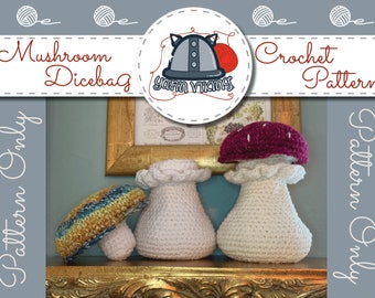 Mushroom Dice Bag Crochet Pattern, DnD, tabletop gaming, dice holder, crochet bag, magic, Dice Bag, Mushroom Bag