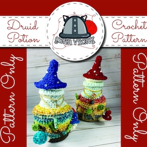 Druid Potion Bottle Dice Bag Crochet Pattern, DnD, tabletop gaming, dice holder, crochet bag, magic, Dice Bag, Mushroom