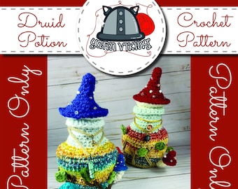 Druid Potion Bottle Dice Bag Crochet Pattern, DnD, tabletop gaming, dice holder, crochet bag, magic, Dice Bag, Mushroom