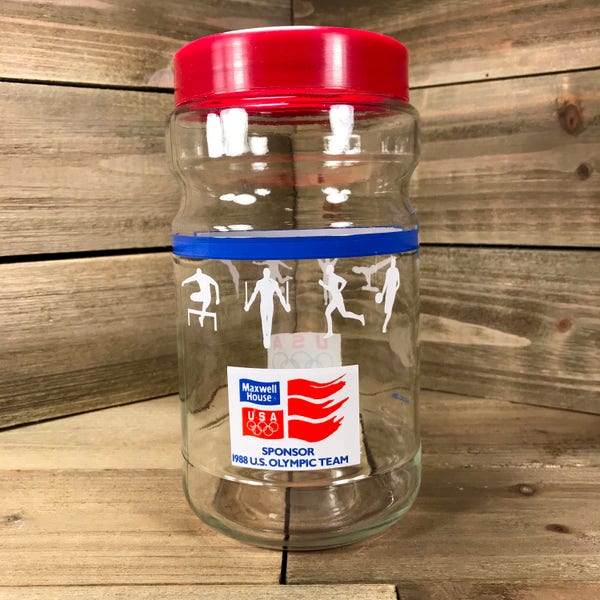 Vintage (1988) Maxwell House U.S Olympic Team Coffee Jar Container **FREE SHIPPING**