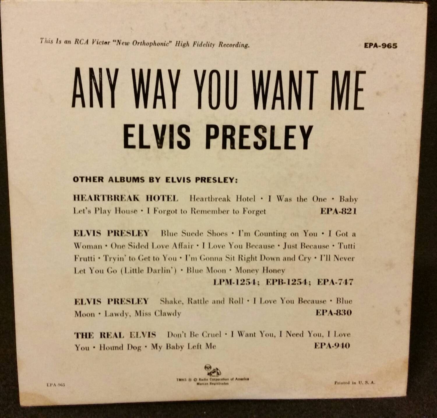 RCA Victor 1956 Elvis Presley EPA 965 Any Way You Want Me 45 Etsy