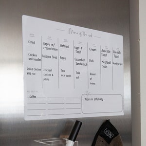 Weekly Horizontal Magnetic Menu Planner Dry Erase | Whiteboard Planner | Family Tracker | Magnetic | Dry Erase  Planner